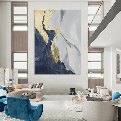 Gold and Blue Abstract Map Art for Luxury Travel Agency & Coastal Home Office DLZ2214