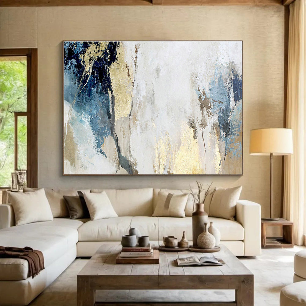 Blue - Gold Abstract Art for Contemporary Dining Rooms DLZ2512