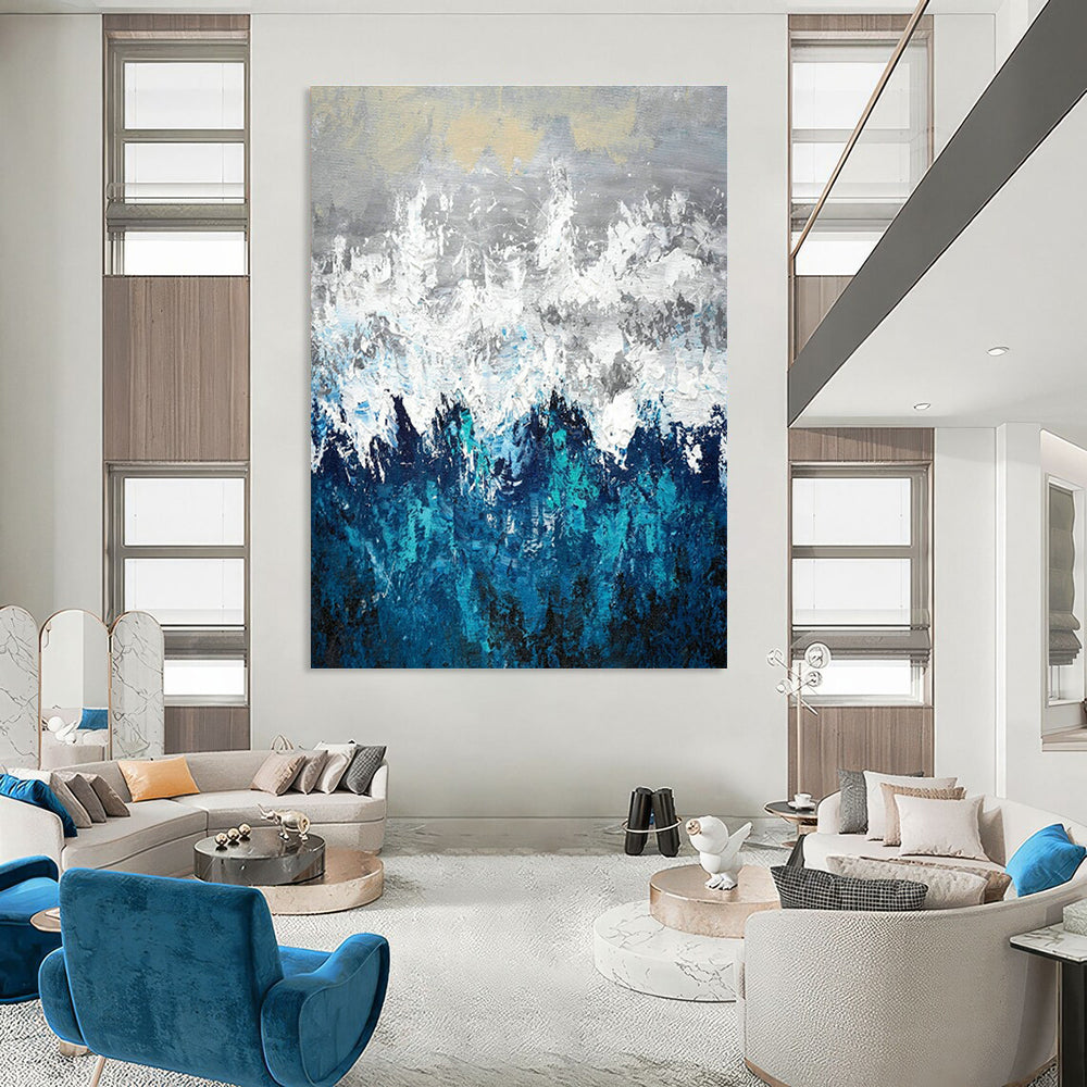 Grey - White - Blue Mountain Abstract Art for Living Room & Study DLZ0443