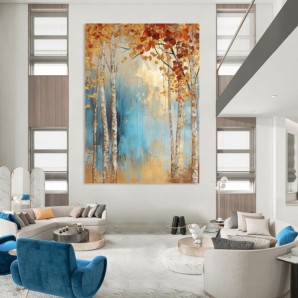 Golden Autumn Birch Trees for Cozy Living Room & Fall - Themed Café STSC301