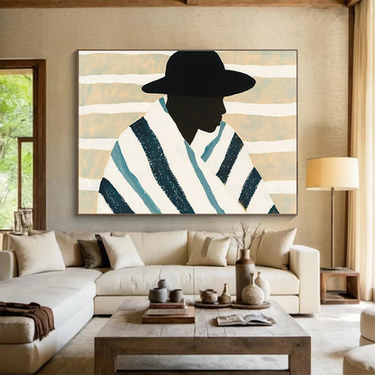 Stylized Portrait with Stripes Art for Cultural Center & Modern Home Living Room SC399