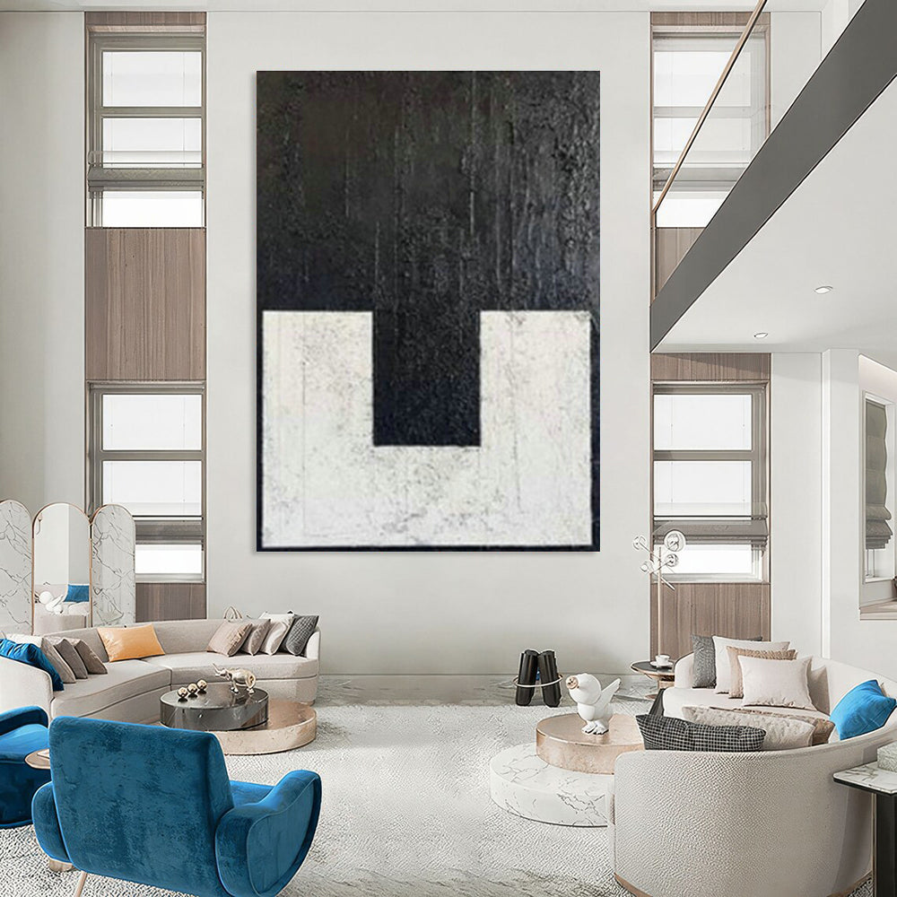 Black and White Geometric Abstract Art for Contemporary Office & Minimalist Showroom DLZ1979