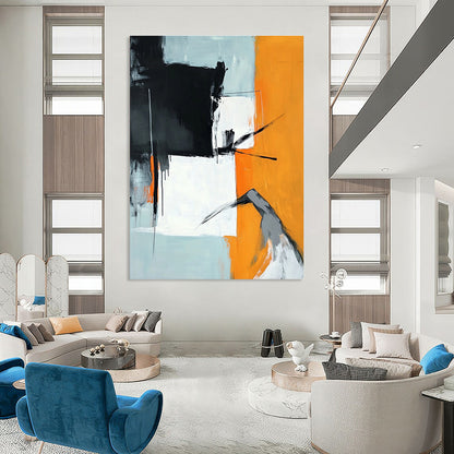 Geometric Orange & Gray Art for Dining Room & Modern Office STSC725