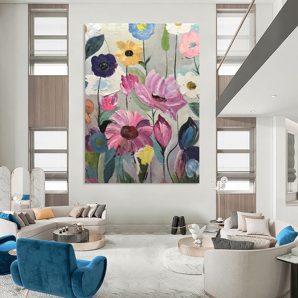 Colorful Flower Field Painting for Cheerful Kitchen & Garden - Themed Nursery DLZ0864