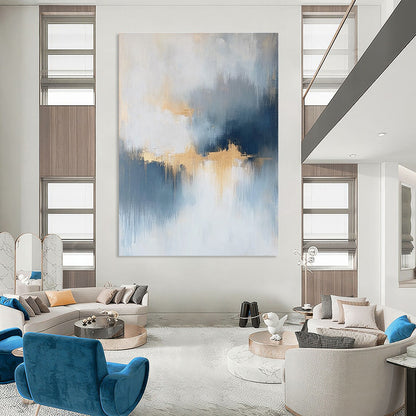Blue, Grey, and Gold Abstract for Sophisticated Living Room & Luxury Hotel Suite STSC386