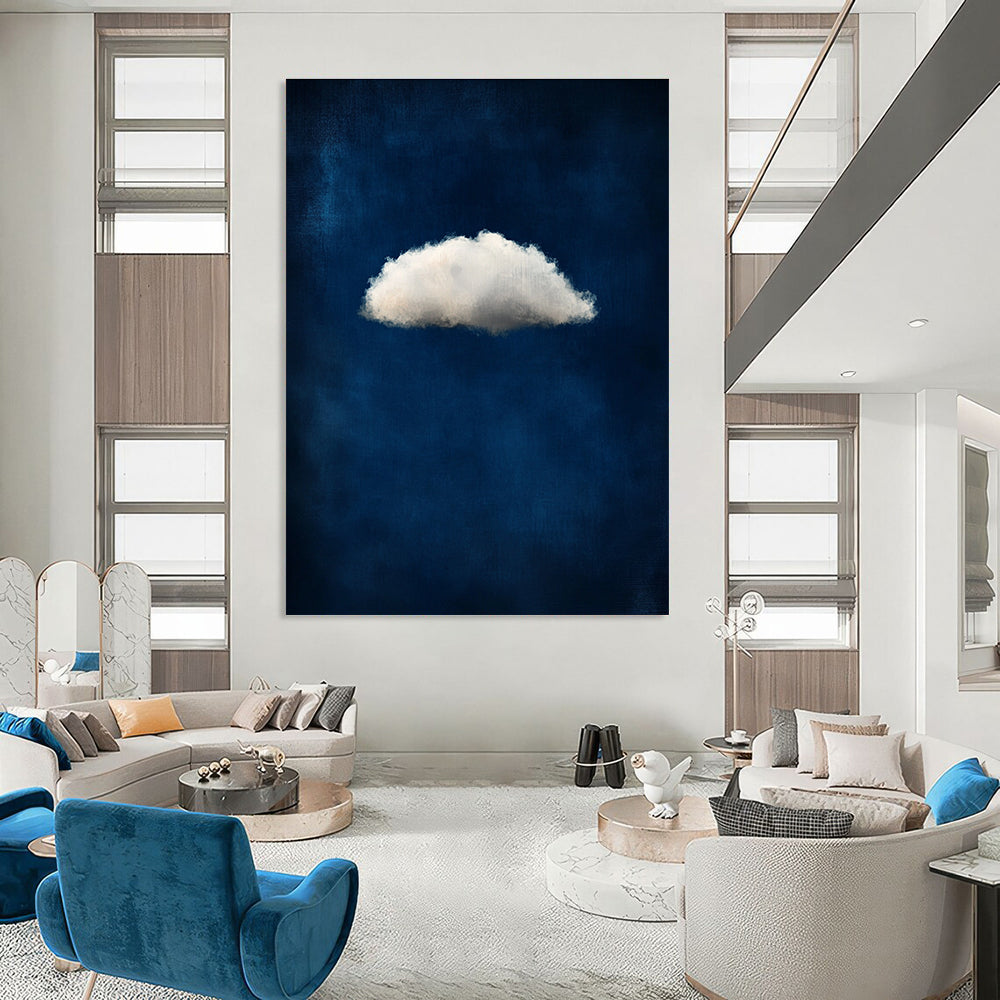 Single White Cloud on Blue 1 Art for Minimalist Nursery & Serene Home Library STSC1403