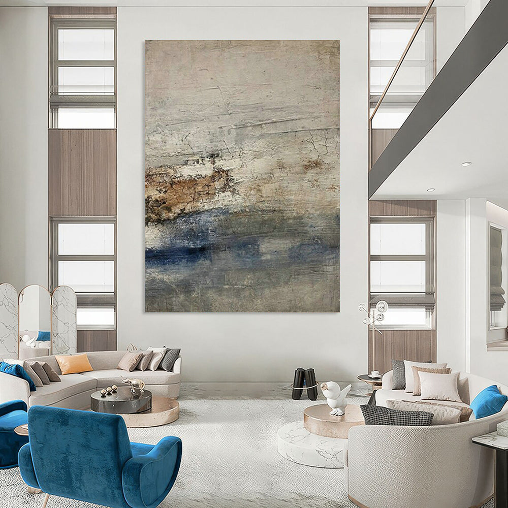 Gray - White - Brown - Blue Textured Art for Coastal Home & Nautical Art Lounge DLZ1873