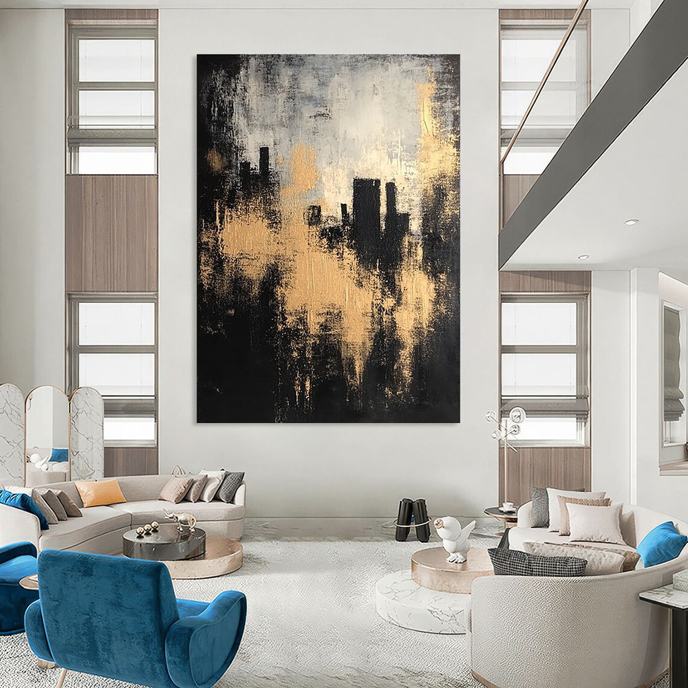 Gold - Accented City Silhouette for Urban - Style Home Office & Modern Art Gallery STSC213