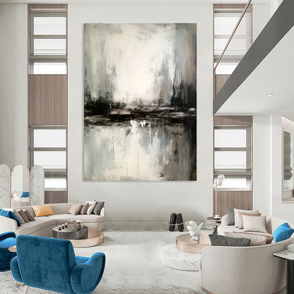 Black - White - Gray Reflection Abstract Art for Minimalist Home & Art Gallery Lounge DLZ1815