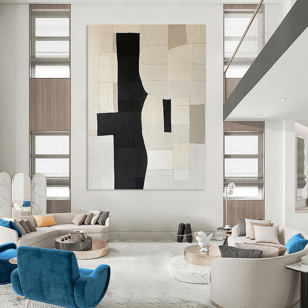 Black and White Patchwork Abstract for Minimalist Home Office & Modern Studio Space STSC392