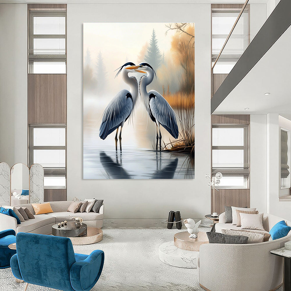 Herons in Mist  Romantic Bird Art for Coastal Bedroom & Serene Home Reading Nook STSC1451