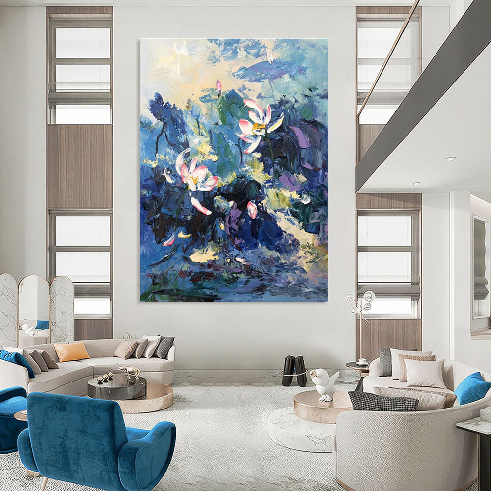Lotus Flower Oil Painting for Zen Garden Home & Wellness Retreat DLZ1305