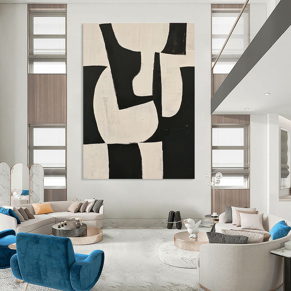 Small Black and White Geometric Abstract for Compact Study & Gallery - Style Hallway STSC329