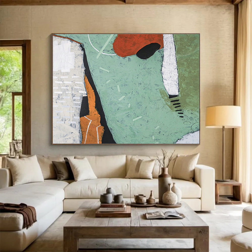 Green - Orange Abstract Art for Bohemian - Style Yoga Studio DLZ2951