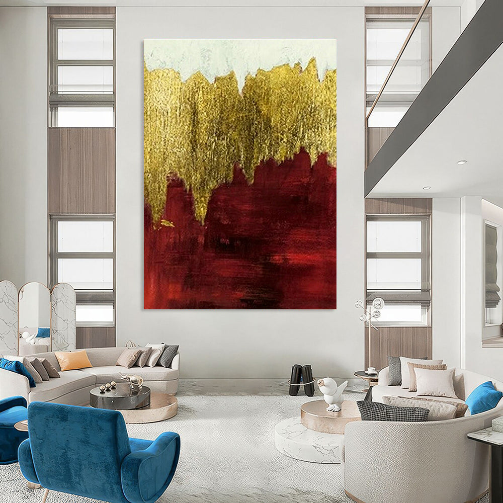 Red - Gold Layered Abstract Art for Traditional Library & Dramatic Dining Room DLZ1346
