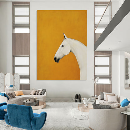 White Horse on Orange Background Art for Equestrian - Themed Home & Luxury Hotel Lobby STSC1348