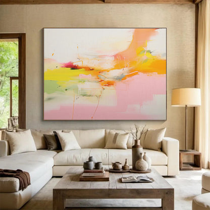Warm Yellow - Pink Abstract Art for Cozy Breakfast Nook DLZ2874