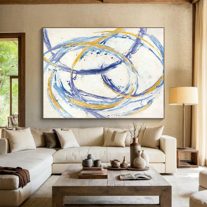 Blue - Gold Loop Abstract Art for Wellness Center Meditation Room Walls DLZ3231