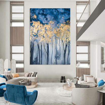 Golden - Blue Forest Art for Luxury Ski Lodge & Asian - Inspired Tea House DLZ0943