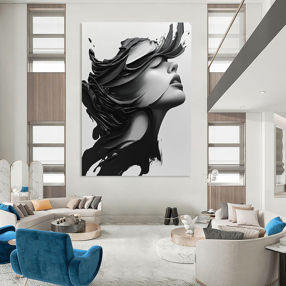 Dynamic Black and White Portrait Bold Art for Modern Home Studio & Edgy Urban Loft STSC1469