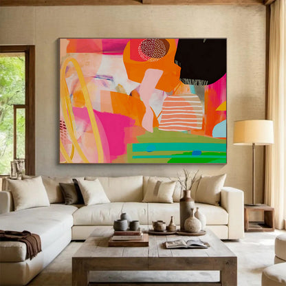 Pink - Orange Geometric Abstract Art for Modern Dance Studio Rehearsal Spaces DLZ2589