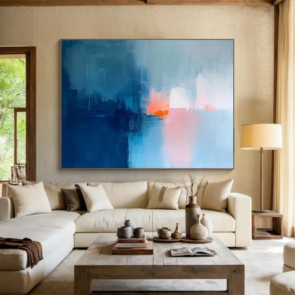 Blue - Toned Abstract with Coral Art for Coastal Home Office & Seaside Café SC253