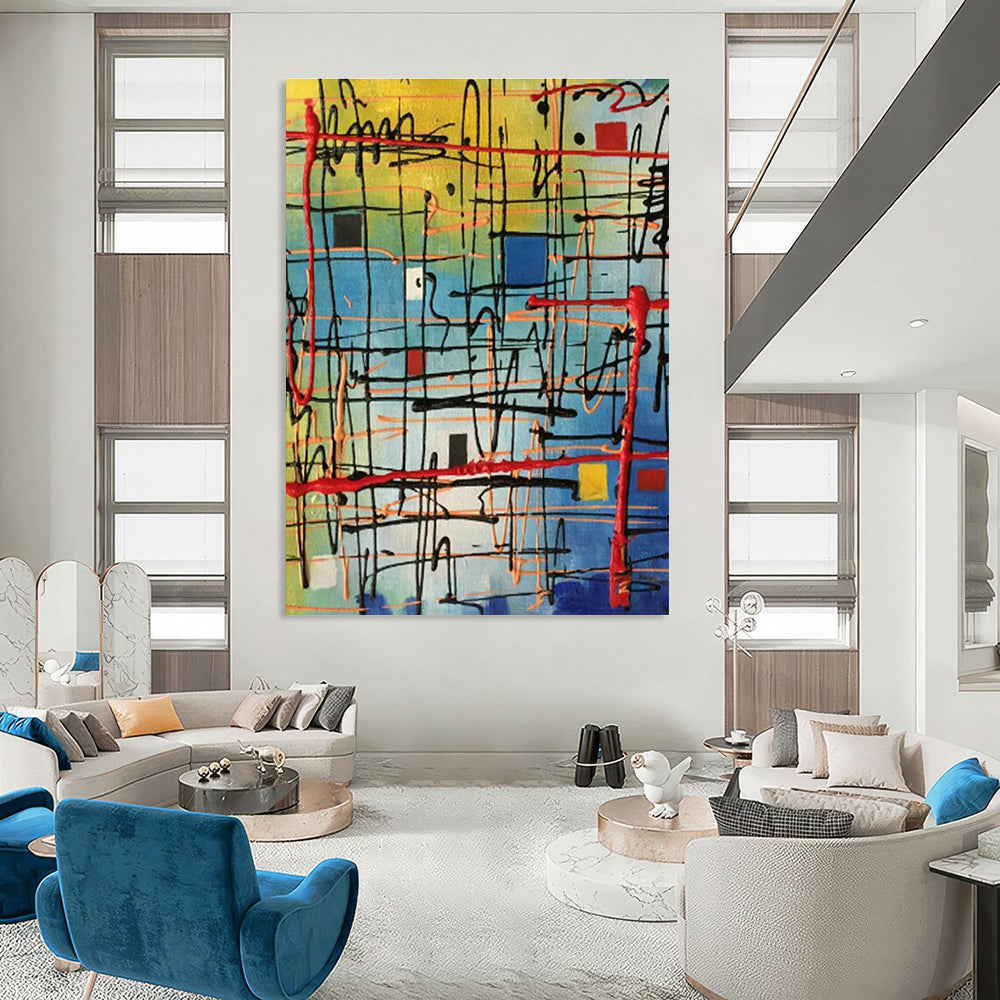Vibrant Color - Line Grid Art for Cafe & Creative Co - working Space DLZ2282