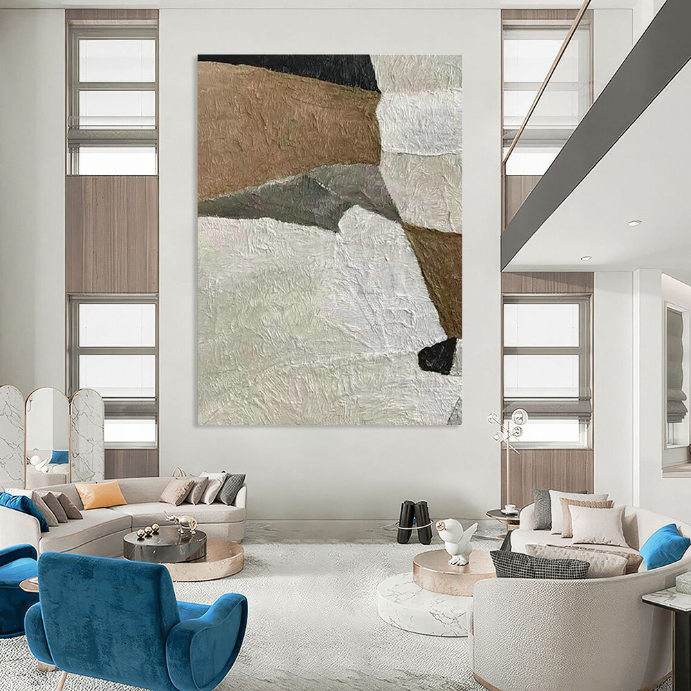 Brown - White Collage Abstract Art for Rustic Home & Art Gallery DLZ1147