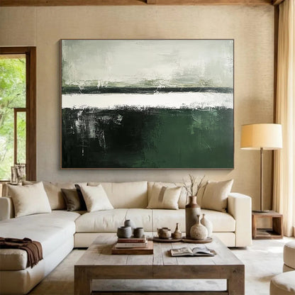 Green - Gray Abstract Landscape Art for Eco - Friendly Hotel & Minimalist Study SC054