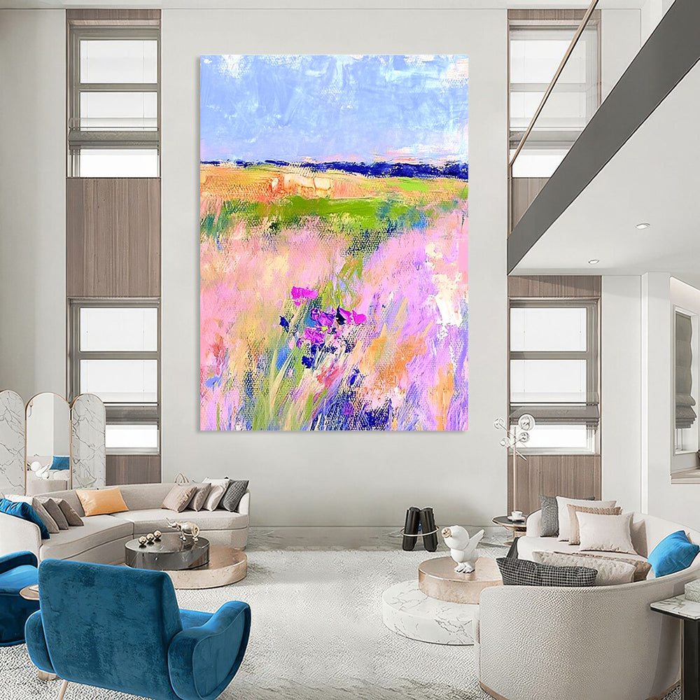 Pink Field with Flowers for Romantic Home Bedroom & Feminine Art Boutique STSC1018