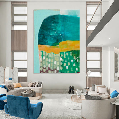 Blue - Green Geometric Art for Coastal Home Dining Rooms DLZ0094