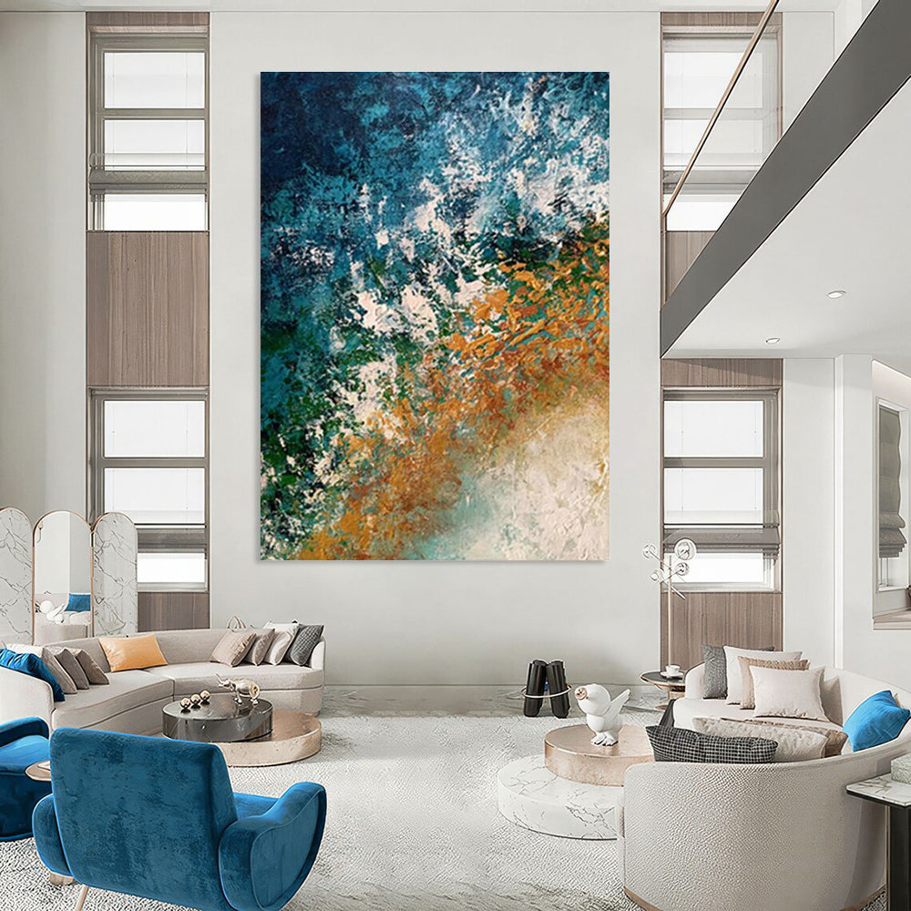 Blue - Orange Abstract Art for Coastal Home Beach House Bedroom Walls DLZ0009
