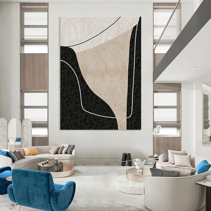 Beige - Black Abstract Curves Art for Contemporary Living Room & Art Studio DLZ2071