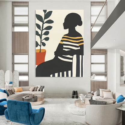 Silhouette with Plant for Mid - Century Modern Home & Urban Jungle Café STSC537