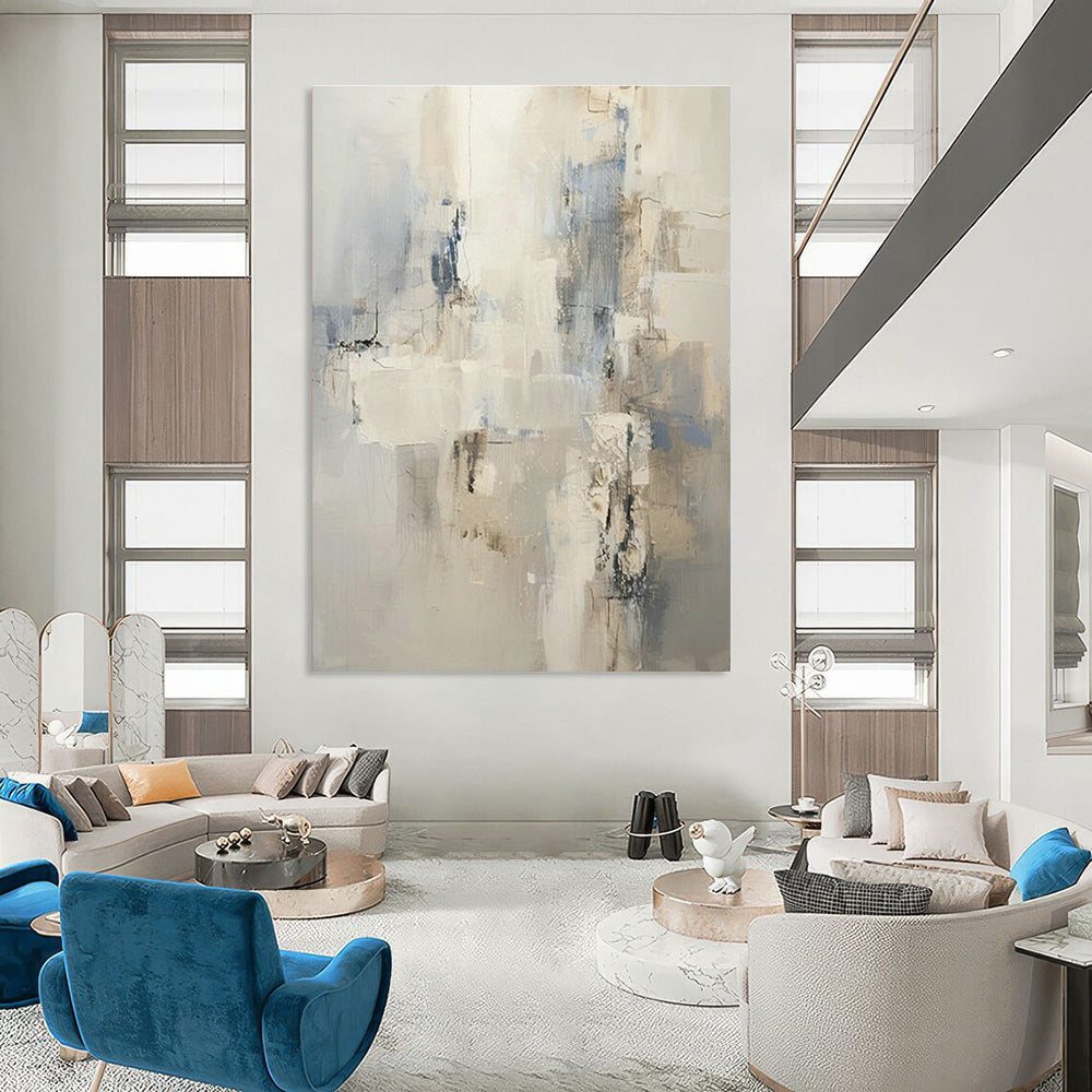 Gray - White - Blue Abstract Art for Modern Office & Coastal Home DLZ1256