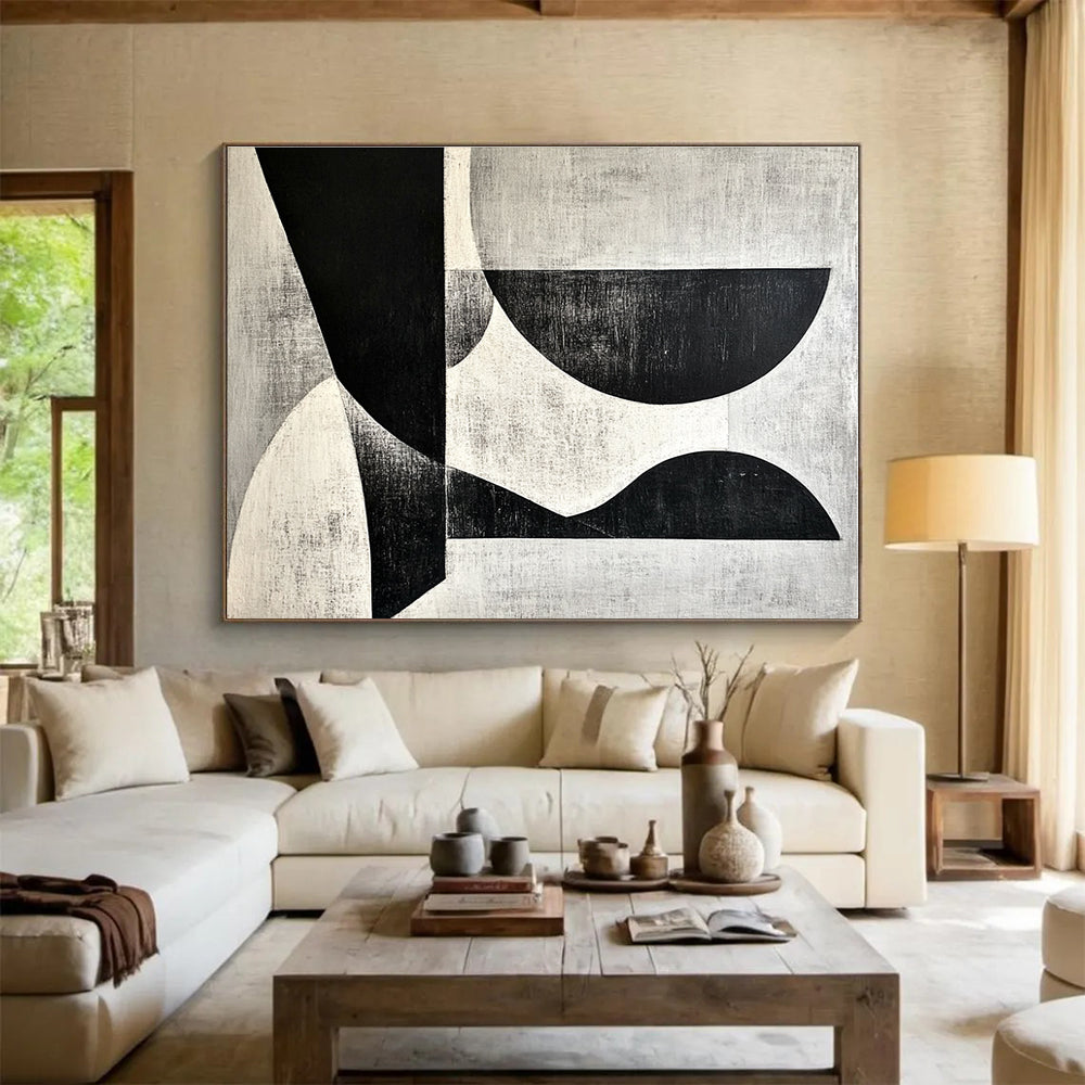 Black and White Geometric Shapes Art for Modern Art Museum & Minimalist Dining Room SC506