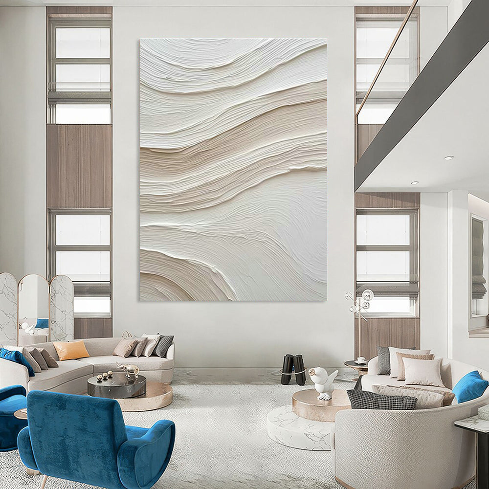 White Wavy Textured Art for Minimalist Home Bedroom & Calming Wellness Spa DLZ1599