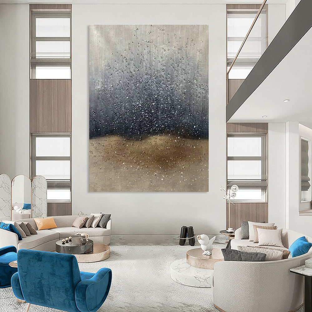 Silver - Grey Raindrop Abstract Art for Living Room & Bedroom DLZ0529