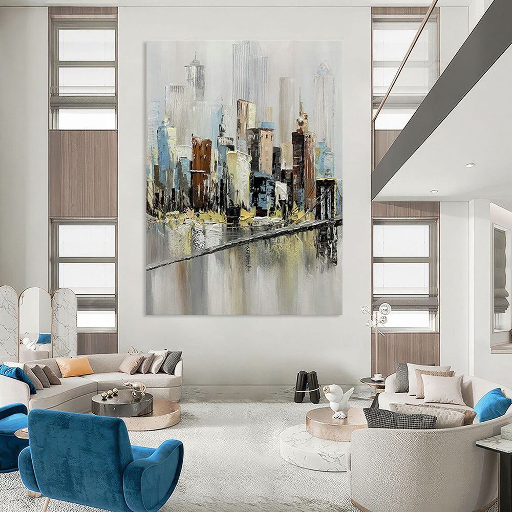 Impressionistic Cityscape Art for Urban Loft Living Room & Art - Themed Café DLZ2151