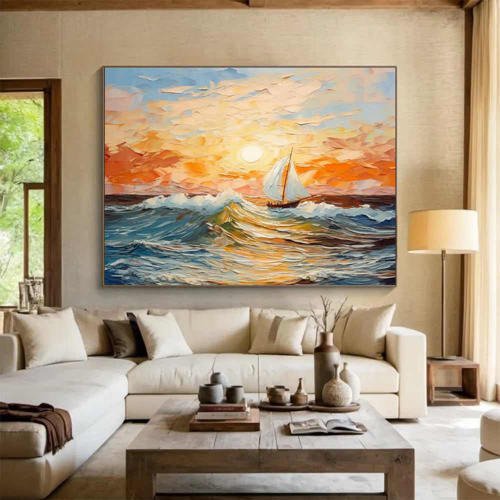 Sunset Sailboat Painting for Nautical - Themed Café DLZ3009