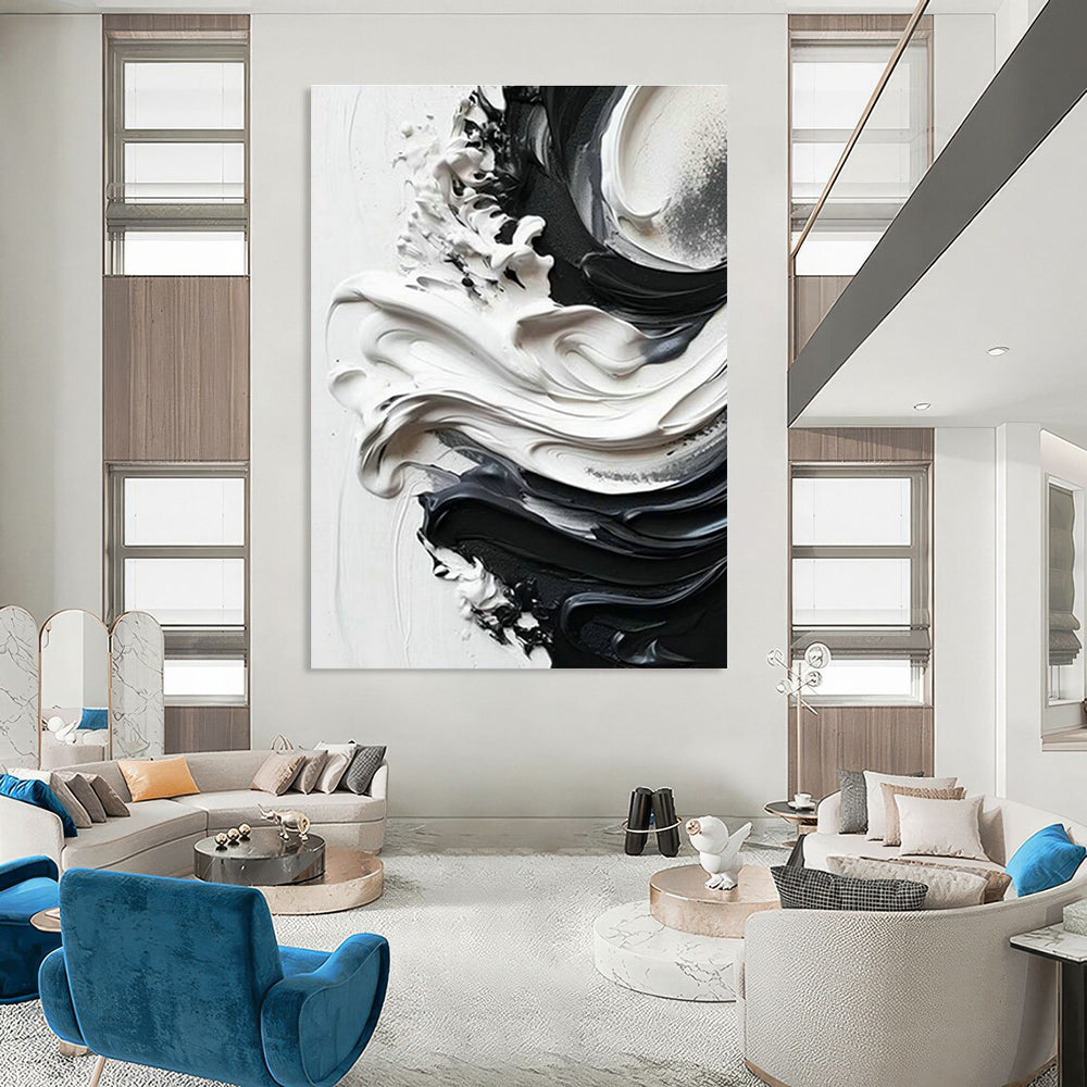 Black - White Flowing Abstract Art for Bedroom & Office DLZ0371