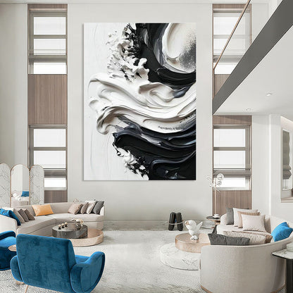 Black - White Flowing Abstract Art for Bedroom & Office DLZ0371
