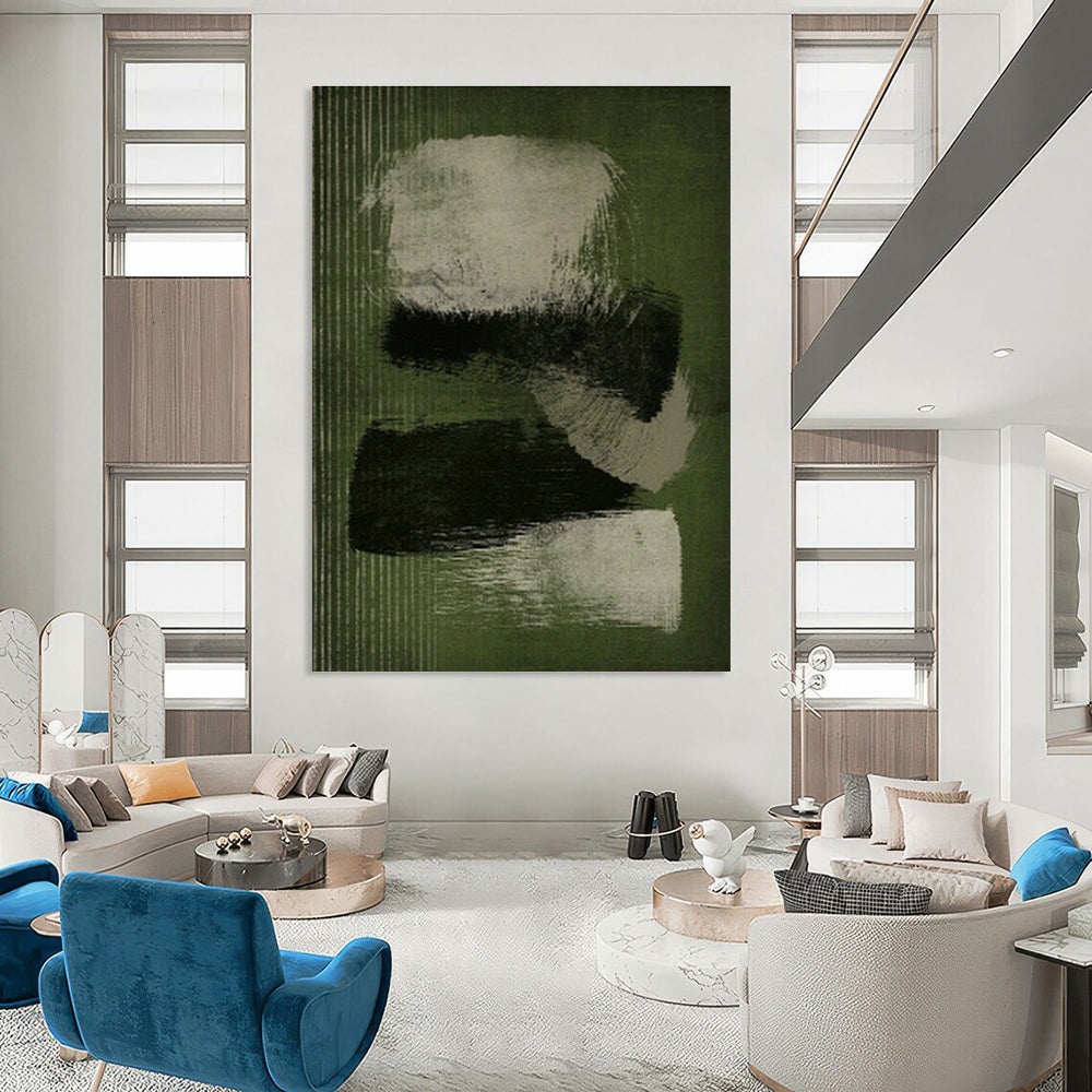 Minimalist Green Abstract Art for Japandi Living Room & Creative Studio DLZ1380