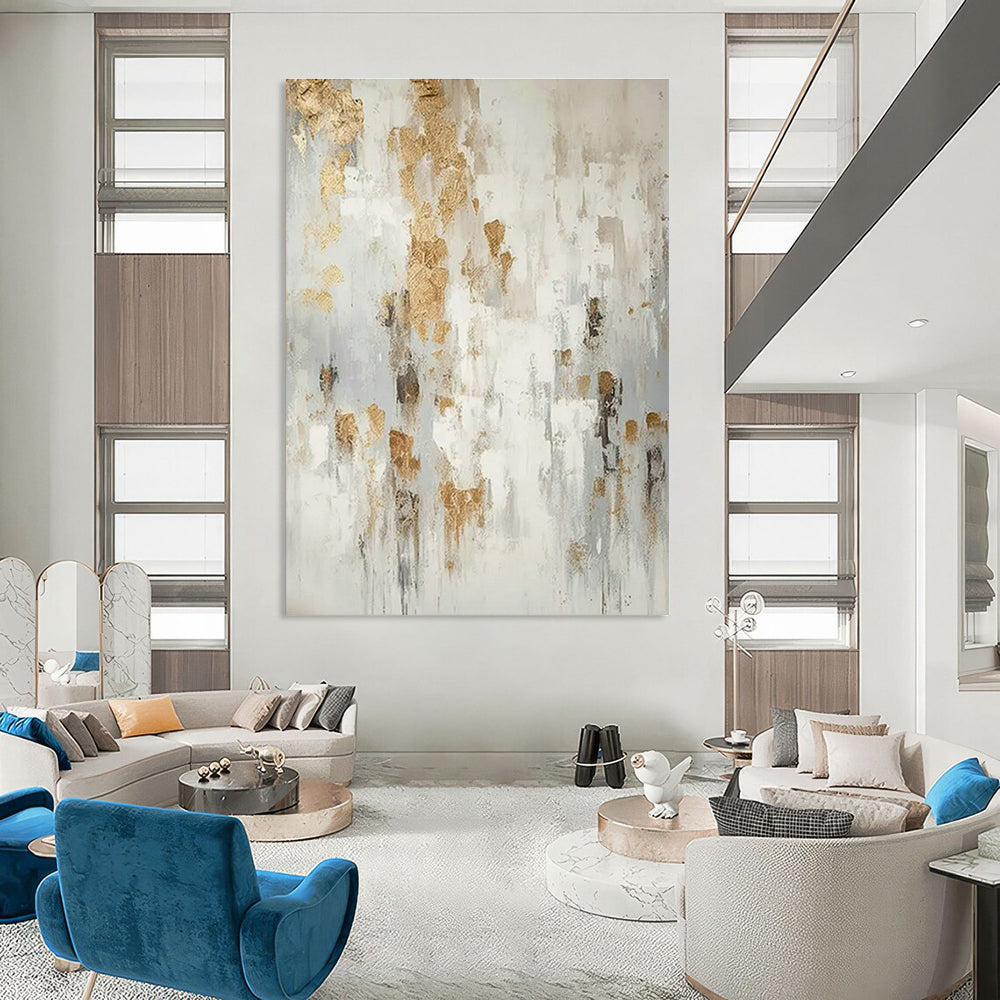 White - Gold - Gray Abstract Art for Scandinavian Bedroom & High - End Spa DLZ1753