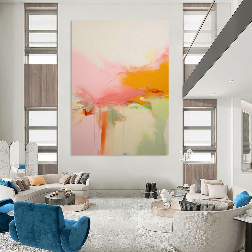 Flowing Pink - Orange Abstract Art for Wedding Venue & Art - Inspired Home DLZ2085