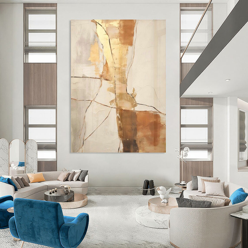 Gold - Brown Line Abstract Art for Luxury Home Library & Art - Lovers’ Lounge DLZ1951