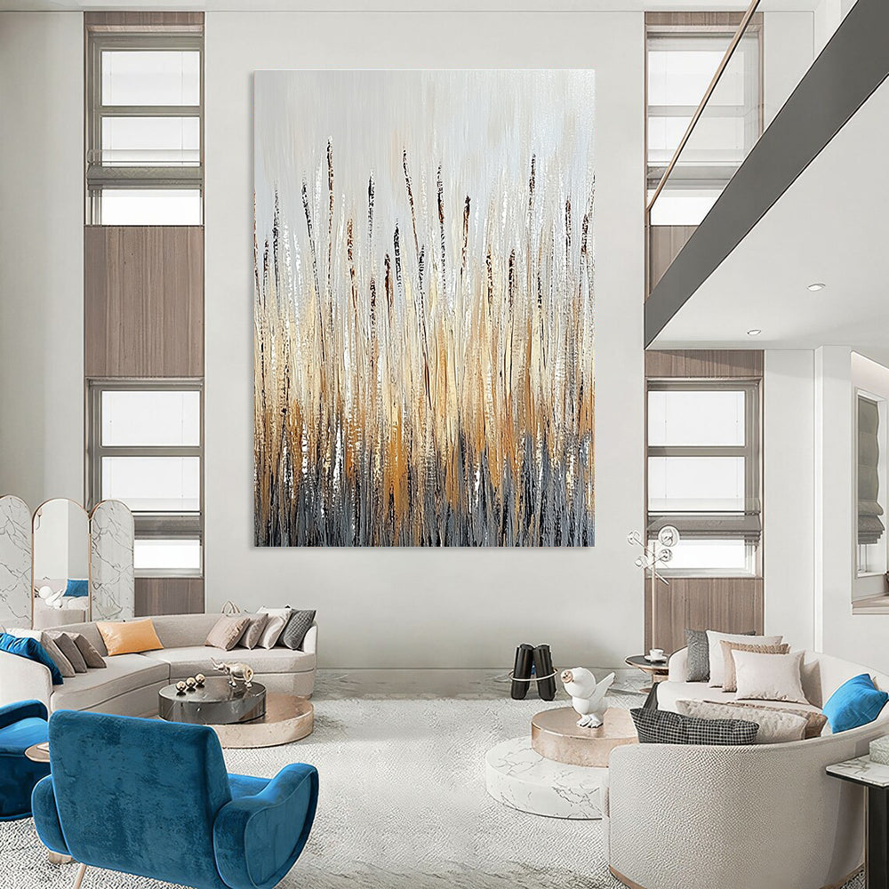 Silver and Gold Reed Abstract for Contemporary Lakeside Home & Sophisticated Dining Room STSC337
