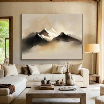 Misty Mountain Landscape Art for Minimalist Home Office & Serene Bedroom SC301