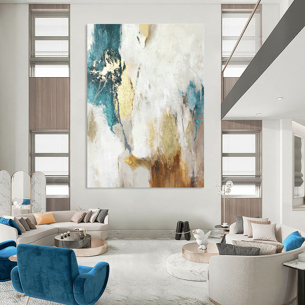 White - Gold - Blue Abstract Art for Bedroom & Living Room DLZ0401
