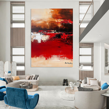 Red and Brown Abstract Landscape for Rustic - Modern Home & Cozy Wine Lounge STSC458